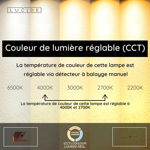 Lucide MARNIK - Applique murale - LED Dim. - CCT - 1x18W 2700K/4000K - Détecteur à balayage manuel - Noir | Premium - USP